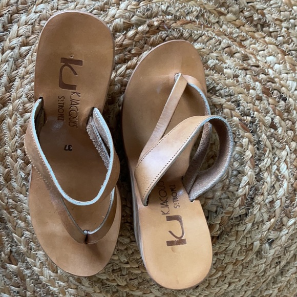 K. Jacques St Tropez Saturnine cork wedge sandals in tan leather size 7 - Picture 5 of 5